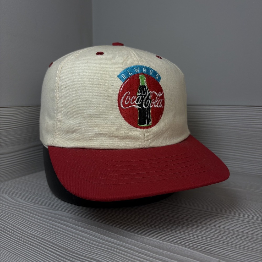 Vintage 90's Always Coca Cola Hat Cream Red Promo Soda Cap Snapback Adjustable